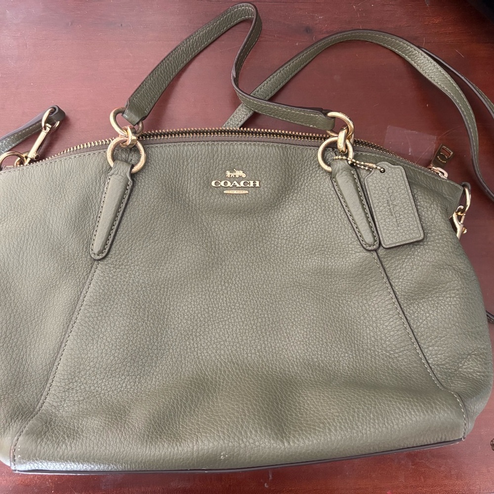 COACH Olive Pebbled Leather Shoulder Bag with Gold Hardware